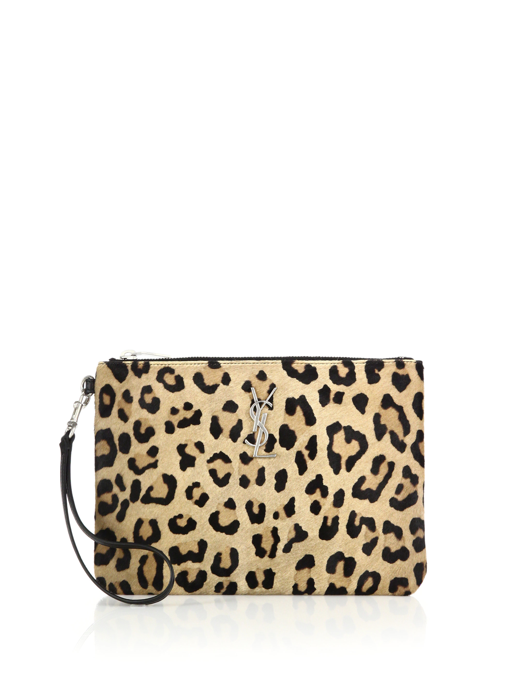 Lyst Saint Laurent Monogram Leopardprint Calf Hair Zip Pouch