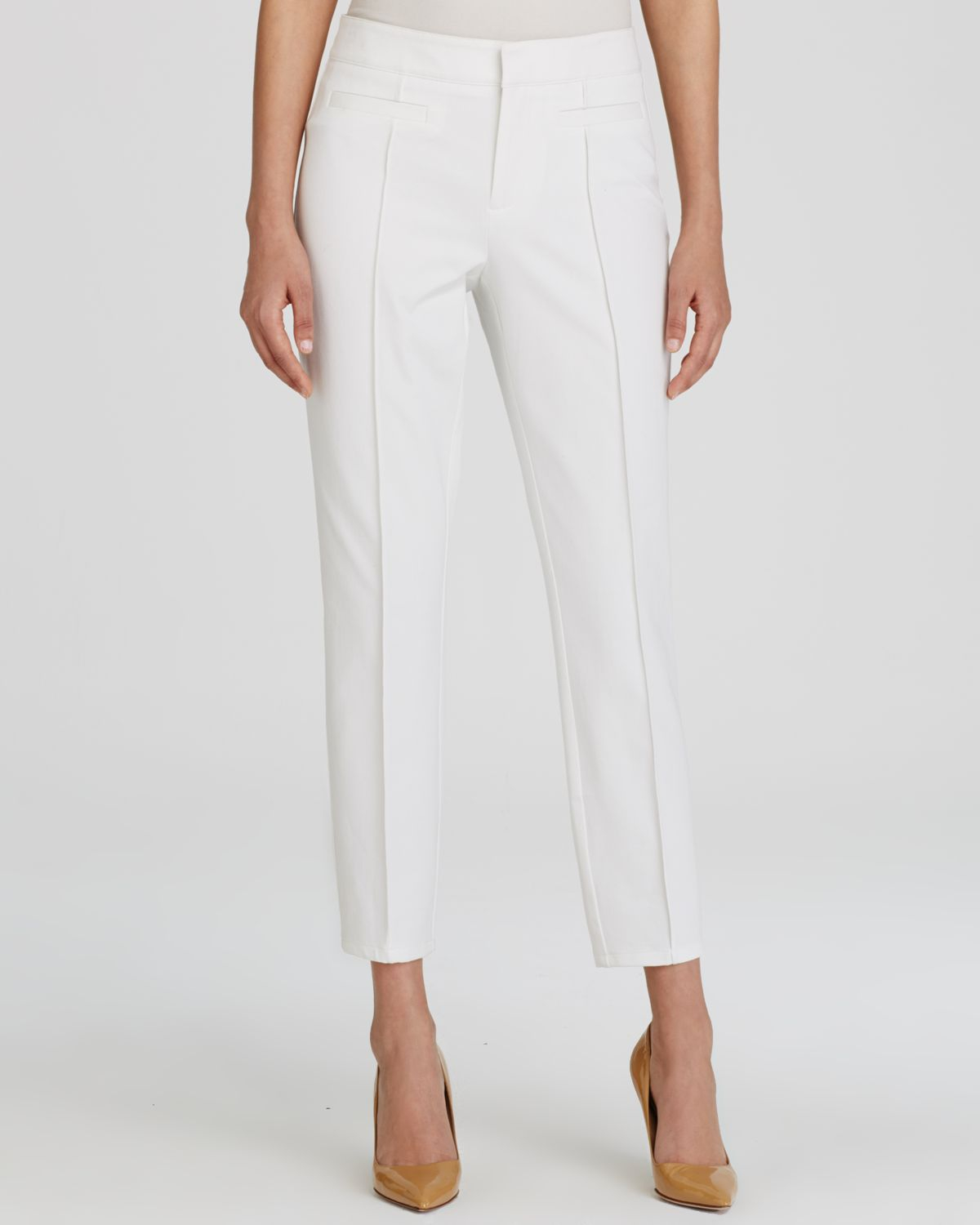 Dkny Cropped Pintuck Pants in White | Lyst