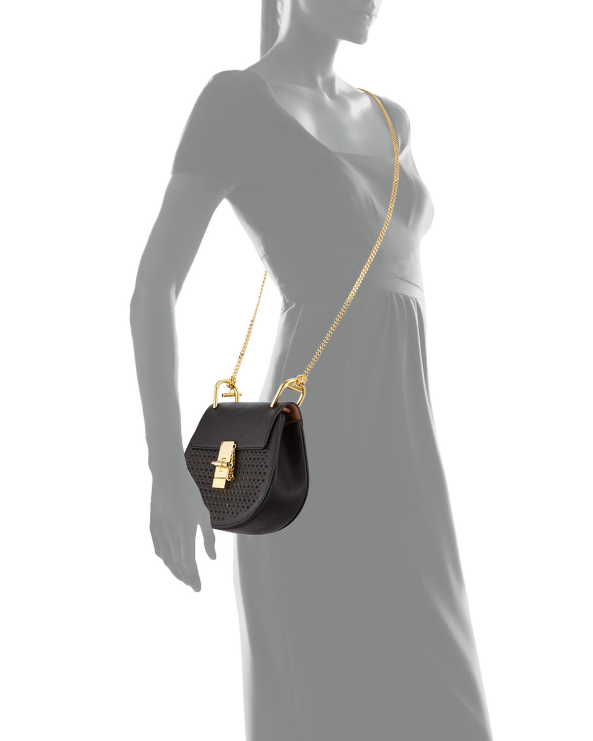 Chlo Drew Perforated Mini Shoulder Bag in Black | Lyst