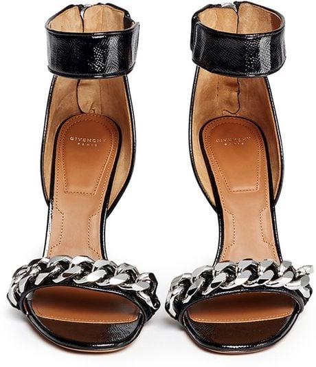 Givenchy | Black Curve Heel Curb Chain Patent Leather Sandals | Lyst