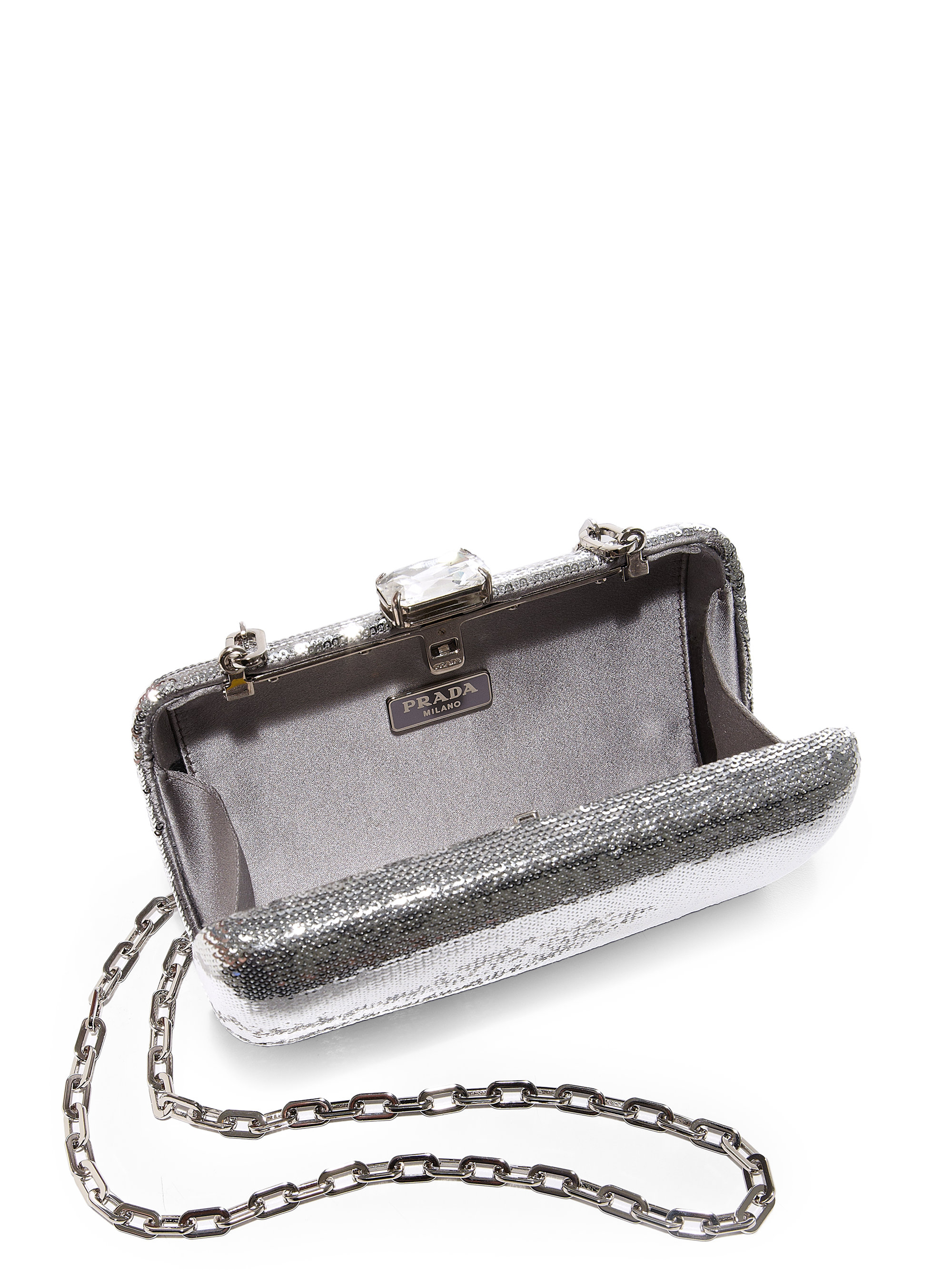 Prada Sequin Clutch in Silver (ARGENTO-SILVER) | Lyst