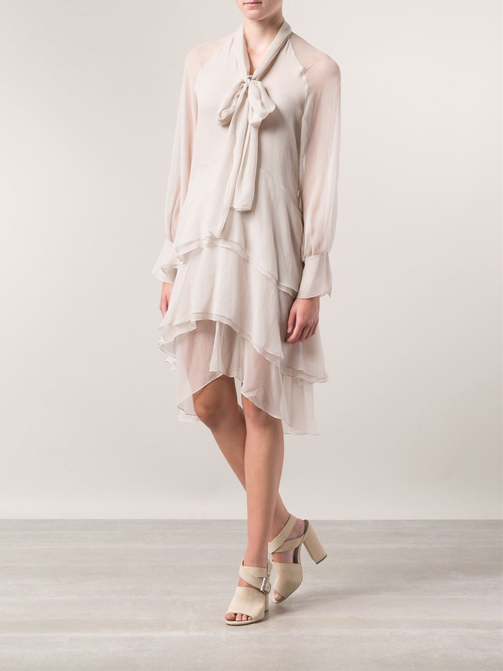 ChloÃ© Ruffle Skirt Shift Dress in Beige (nude & neutrals) | Lyst