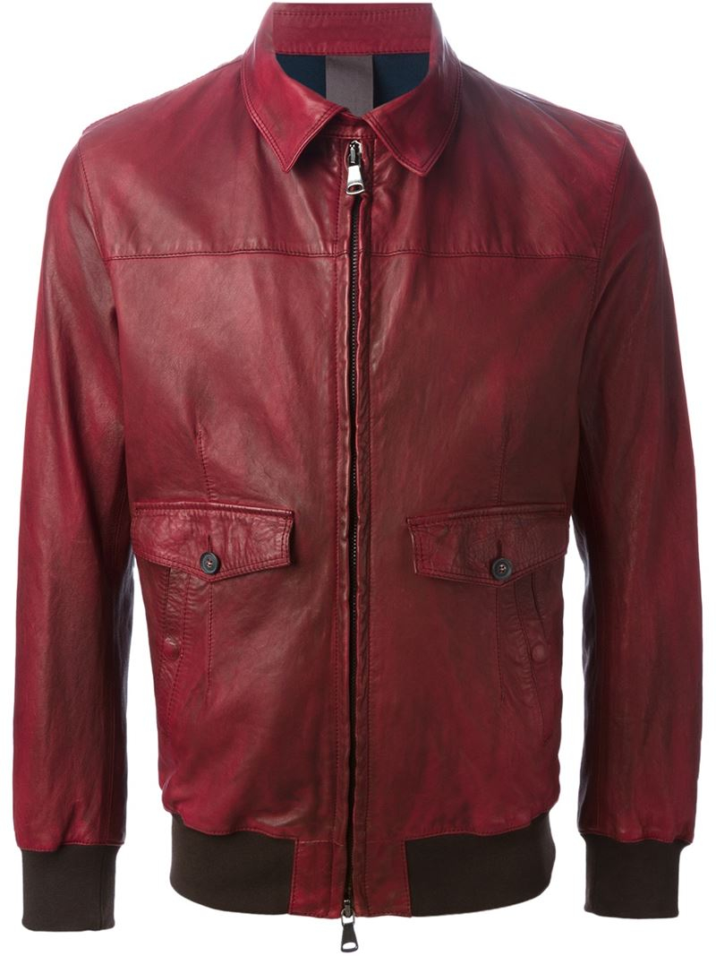 Lyst Orciani Leather Bomber Jacket in Red for Men