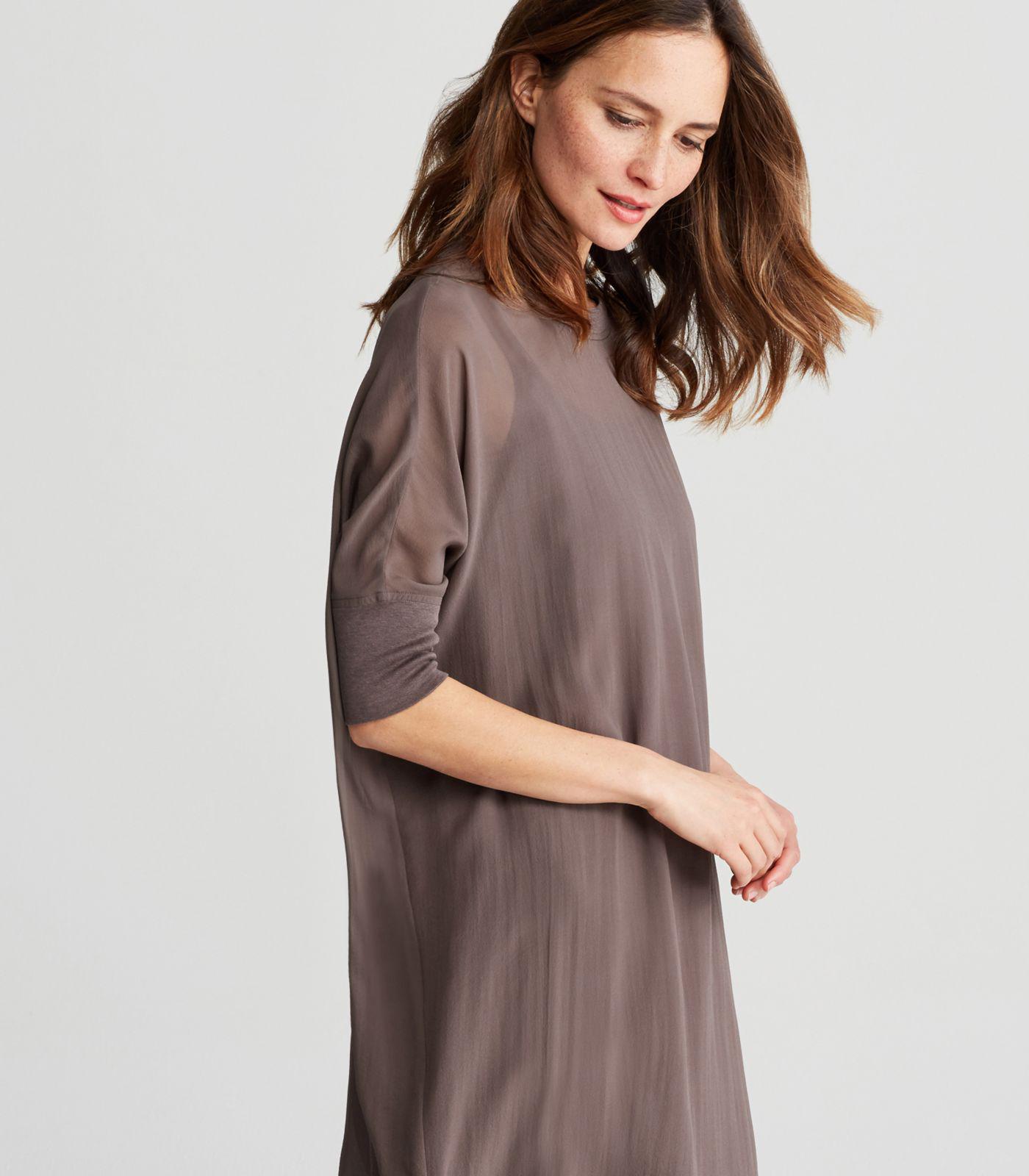 Lyst Eileen Fisher Sheer Silk Dress With Slip in Brown