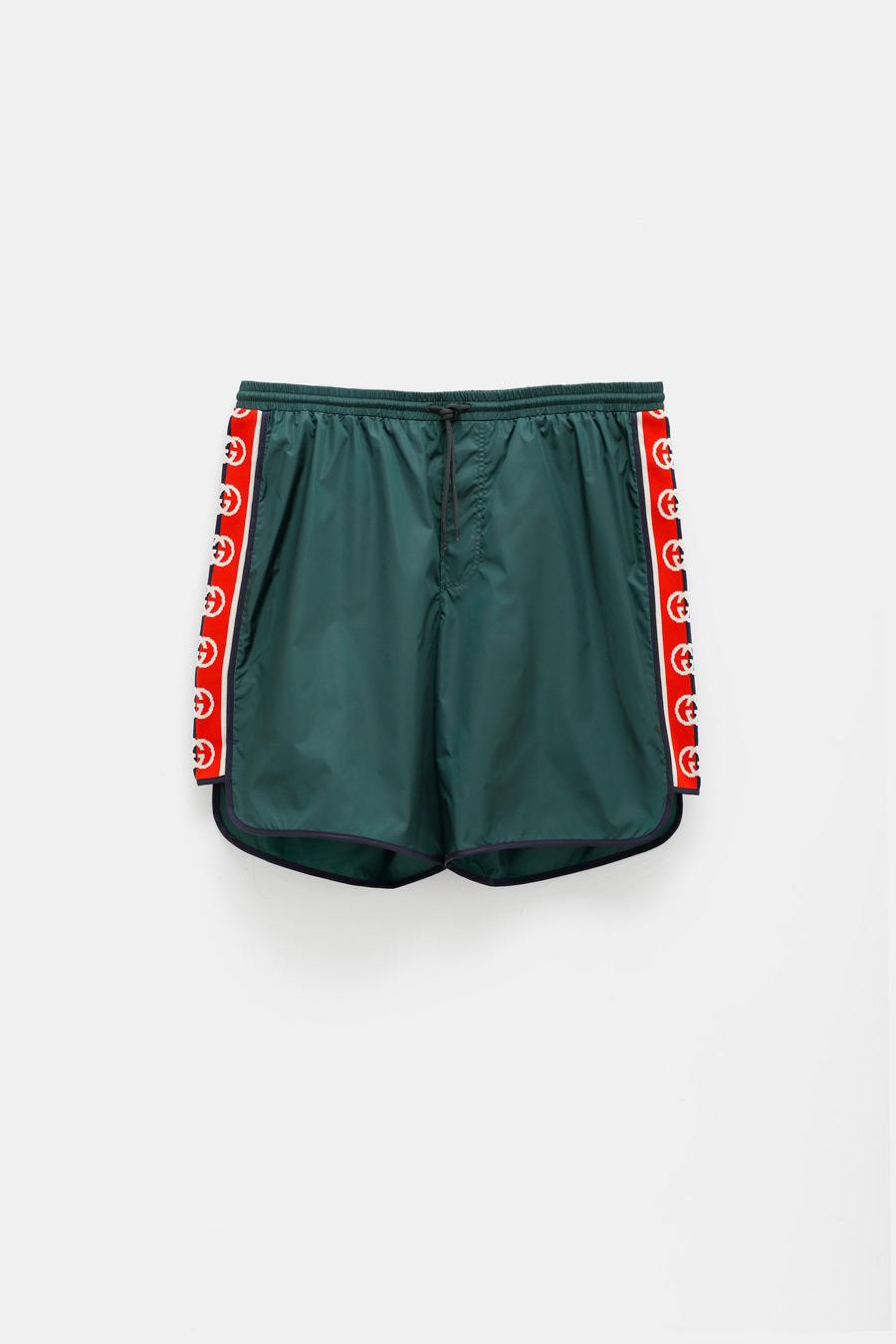 Gucci Nylon Swim Shorts With Logo Stripe For Men in Green for Men - Lyst
