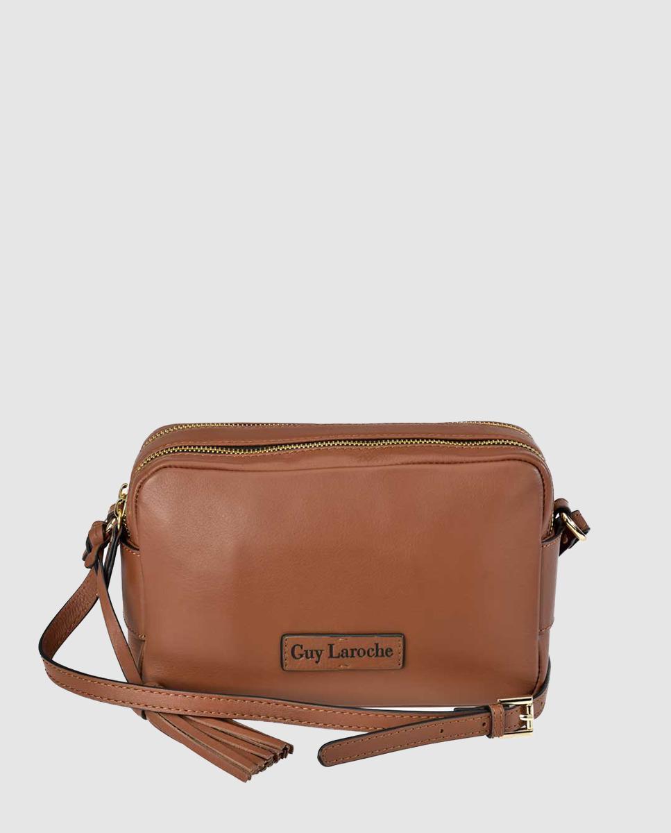 Guy Laroche Small Brown Leather Crossbody Bag With Double Compartment - Lyst