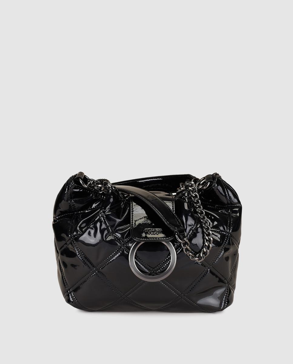 Lyst Guess Black Handbag With Patent Leather Finish In Guess Women S Black Handbag With Patent Leather Finish