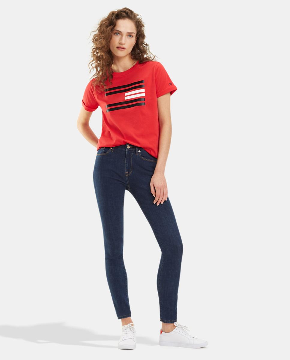 Tommy Hilfiger Wo Striped 100 Organic Cotton Tshirt in Red Lyst