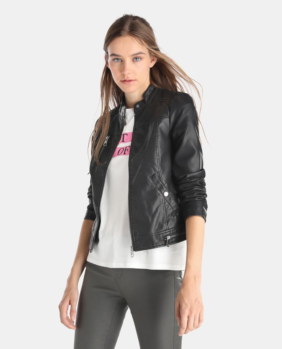 Lyst Vero Moda Faux Leather Biker Jacket In Black