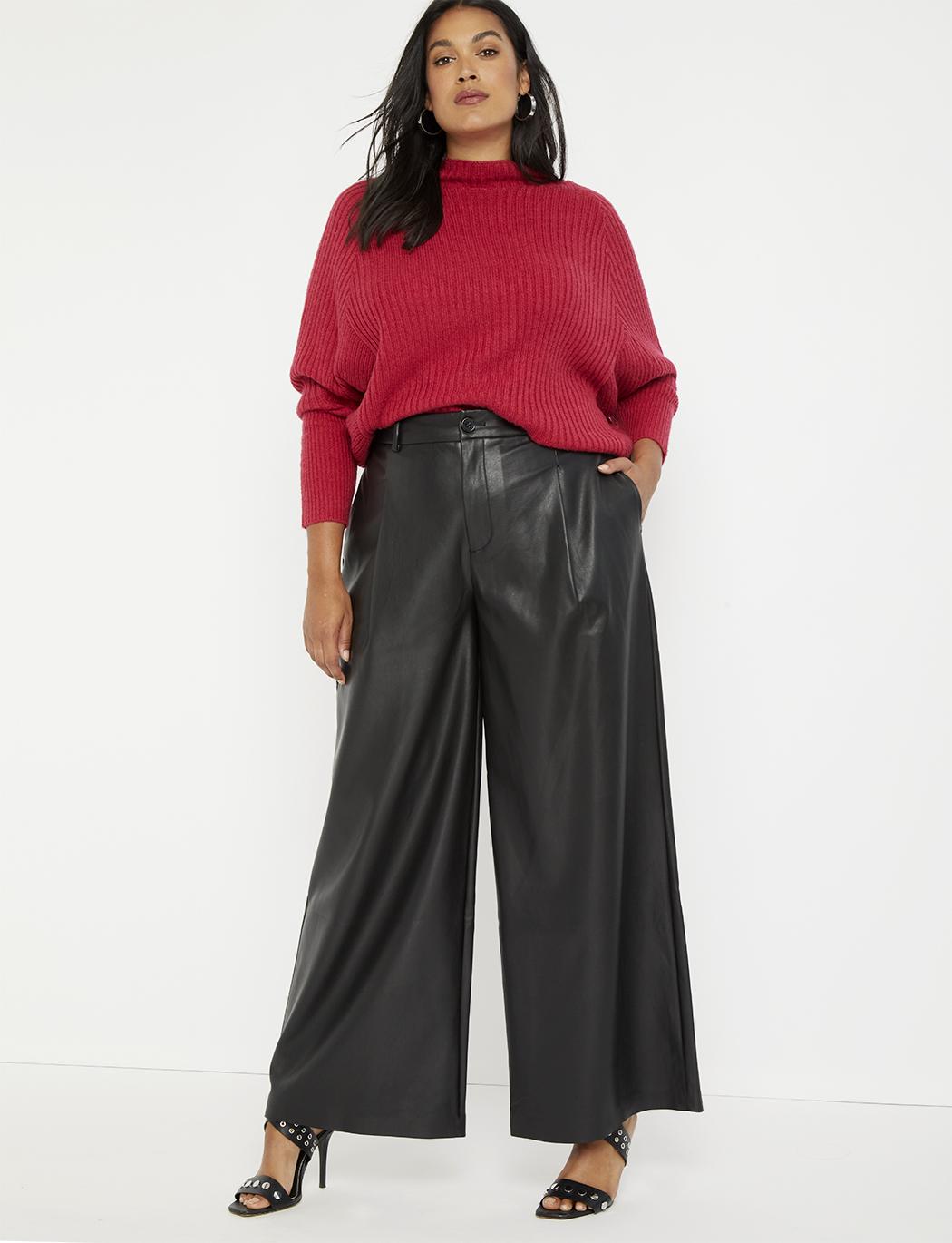 black leather wide leg pants