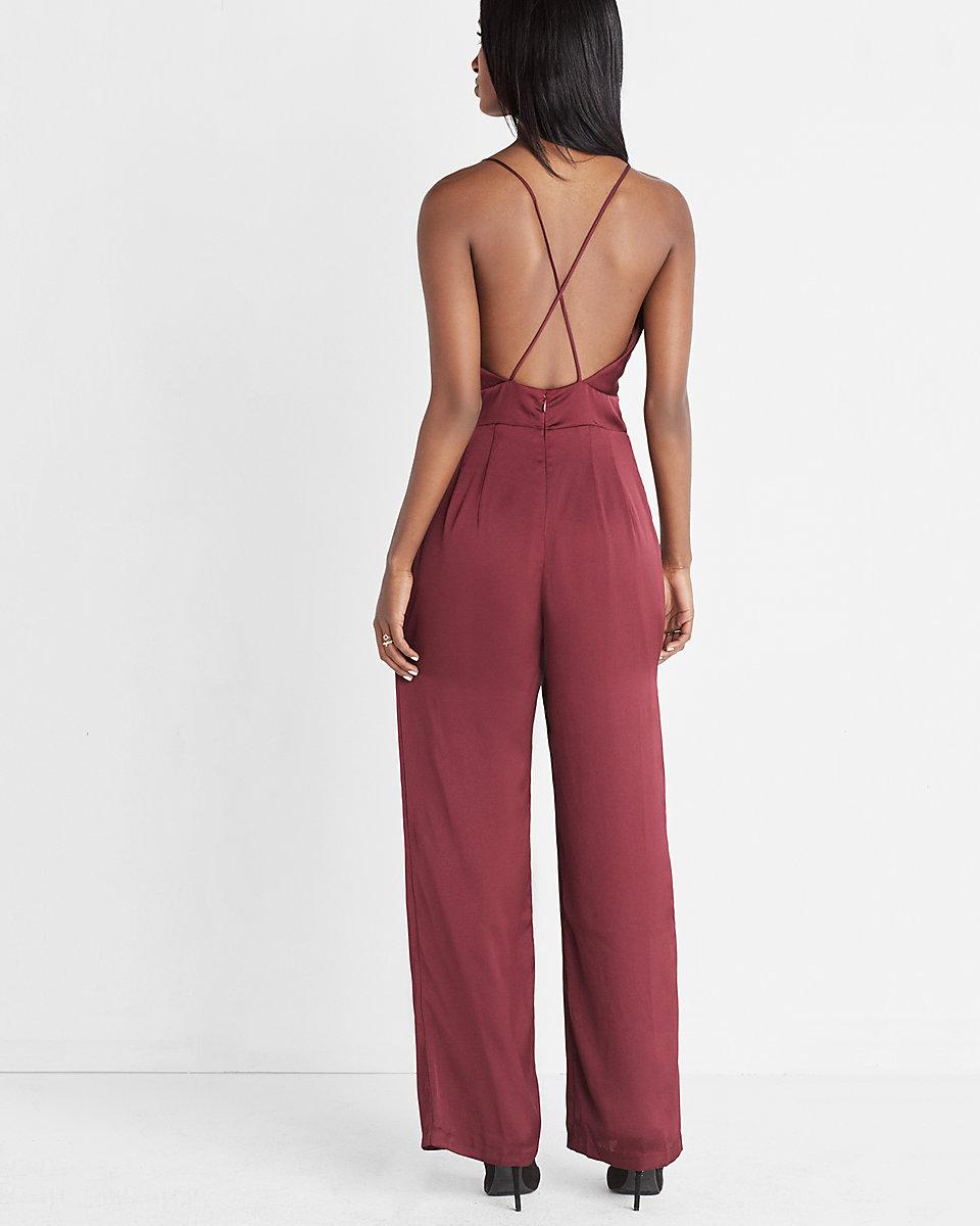 Express Satin Jumpsuit in Red | Lyst