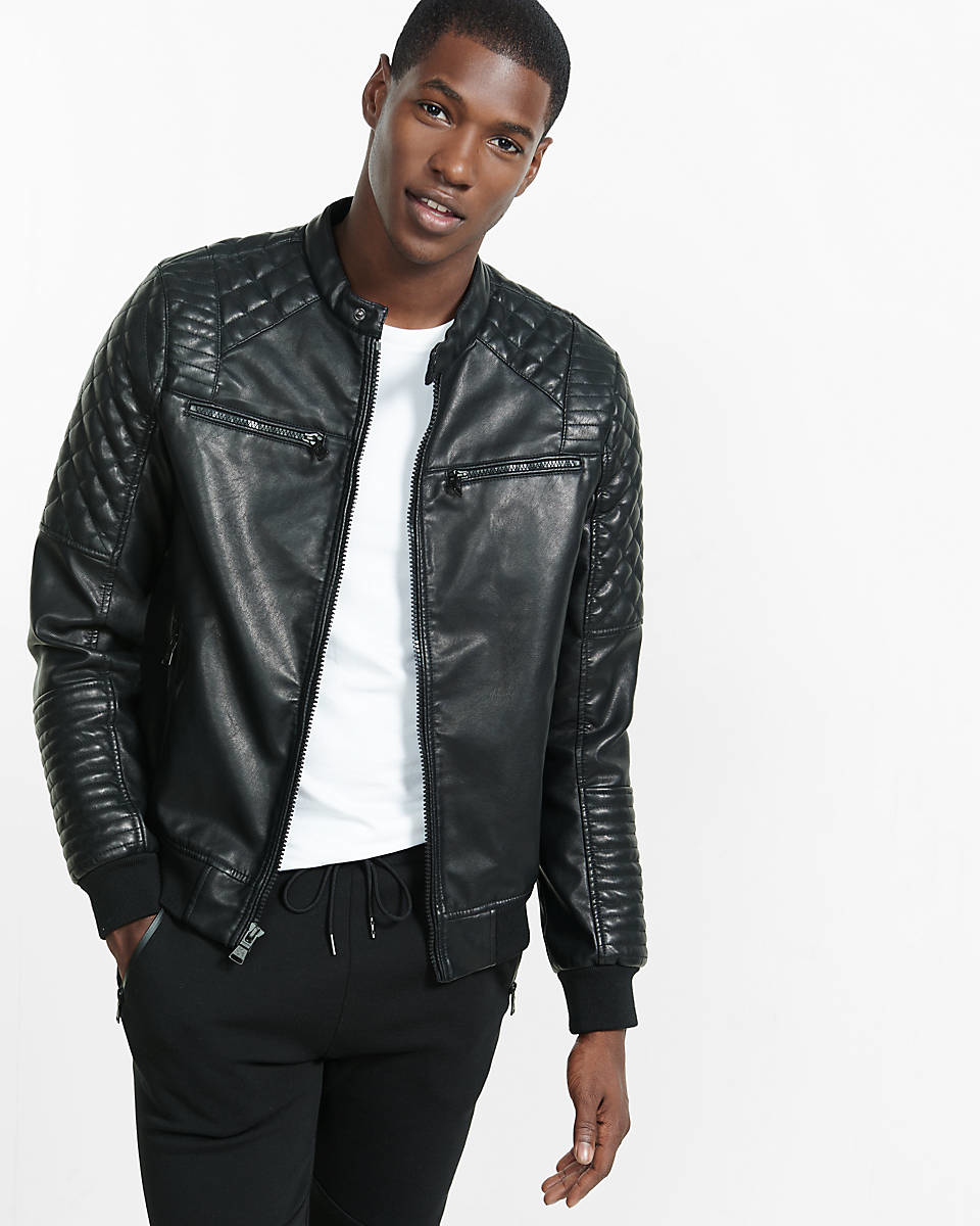 Express (minus The) Leather Moto Hooded System Jacket in