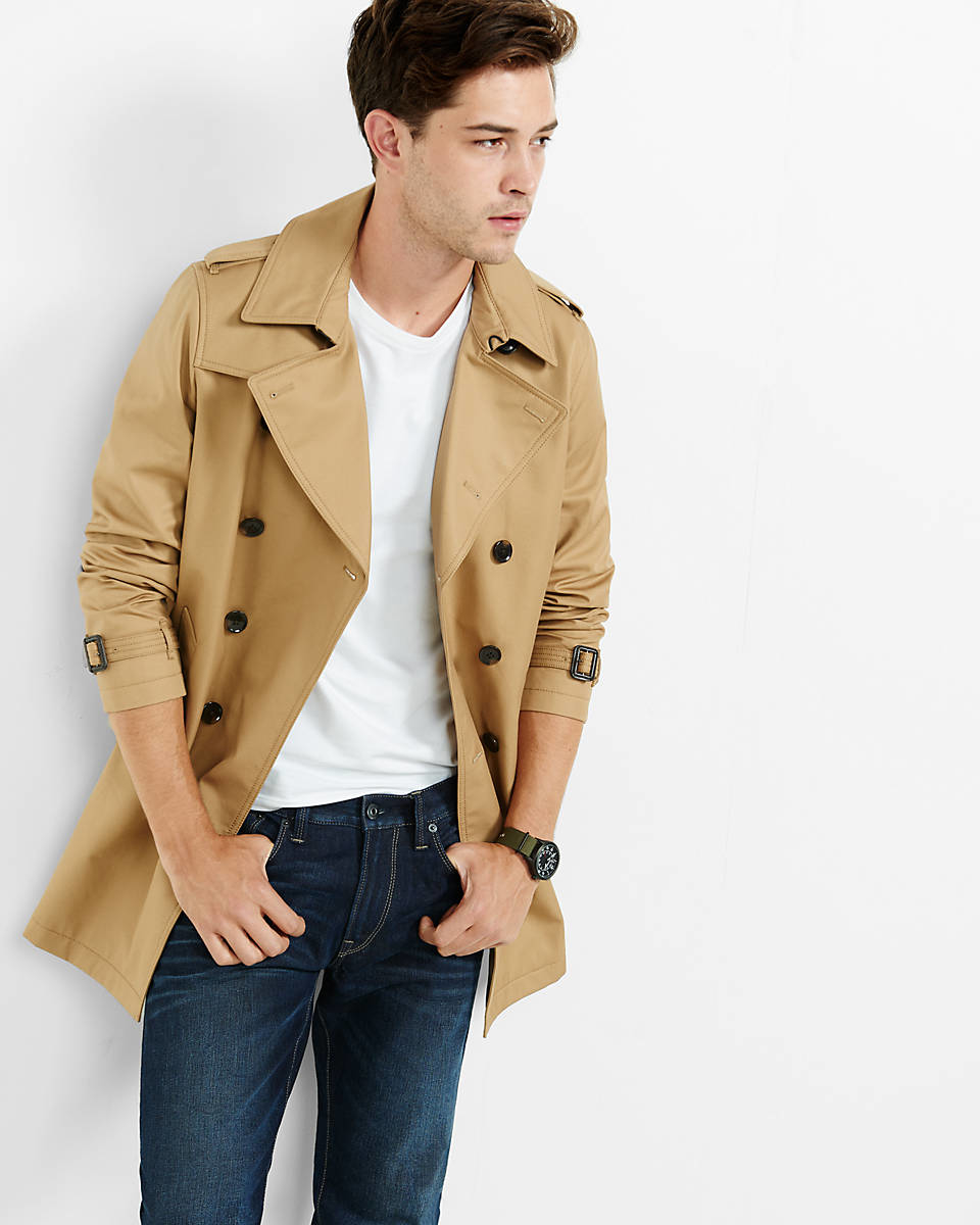 Lyst - Express Khaki Belted Trench Coat in Natural for Men