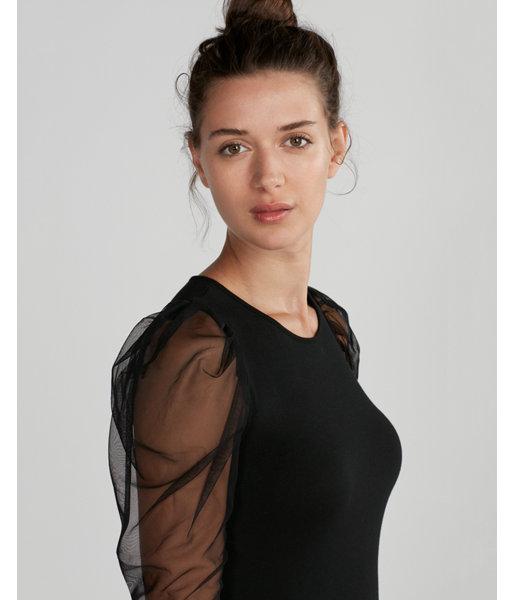 Lyst Express Mesh Puff Sleeve Top in Black