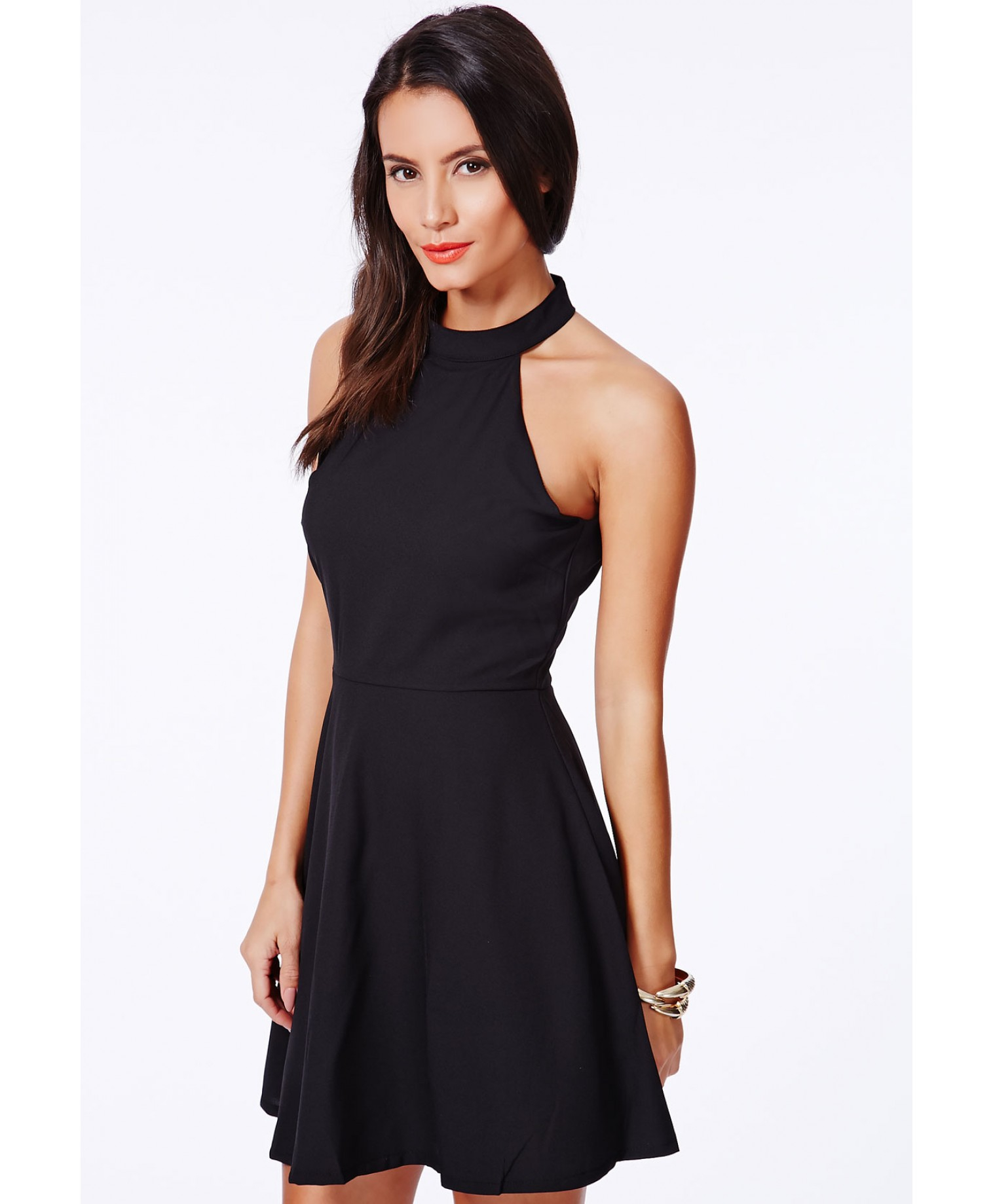 black halterneck gown