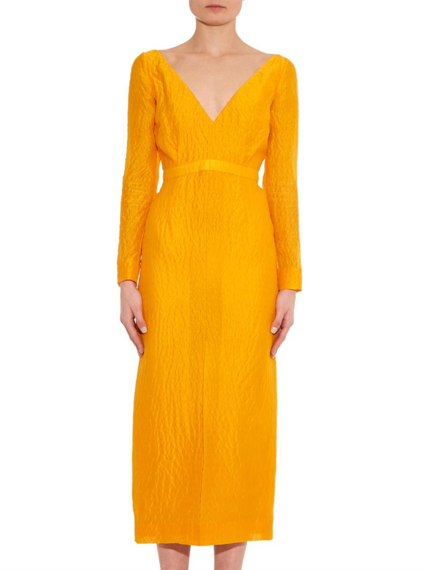 Lyst - Emilia Wickstead Emma Slit-Front Jacquard Dress in Yellow