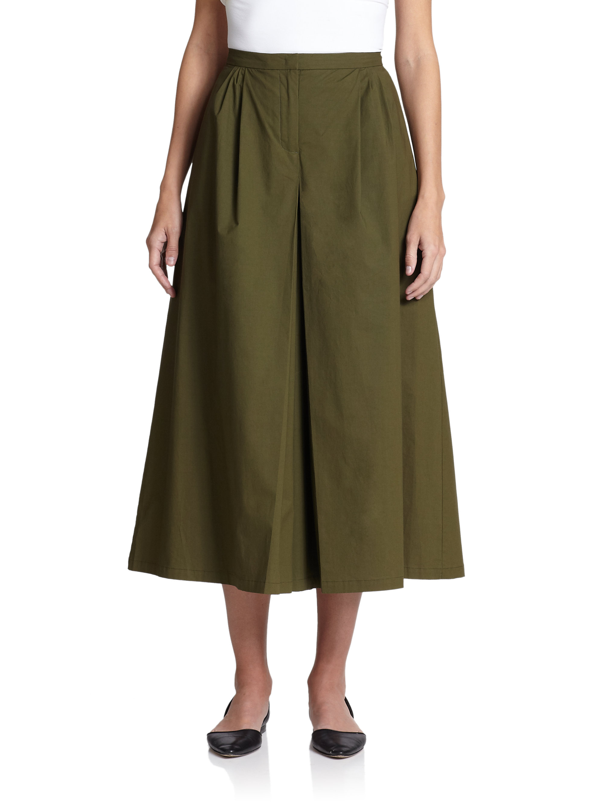 Lyst - Piazza Sempione Wide Leg Stretch-Cotton Skirt Pants in Green