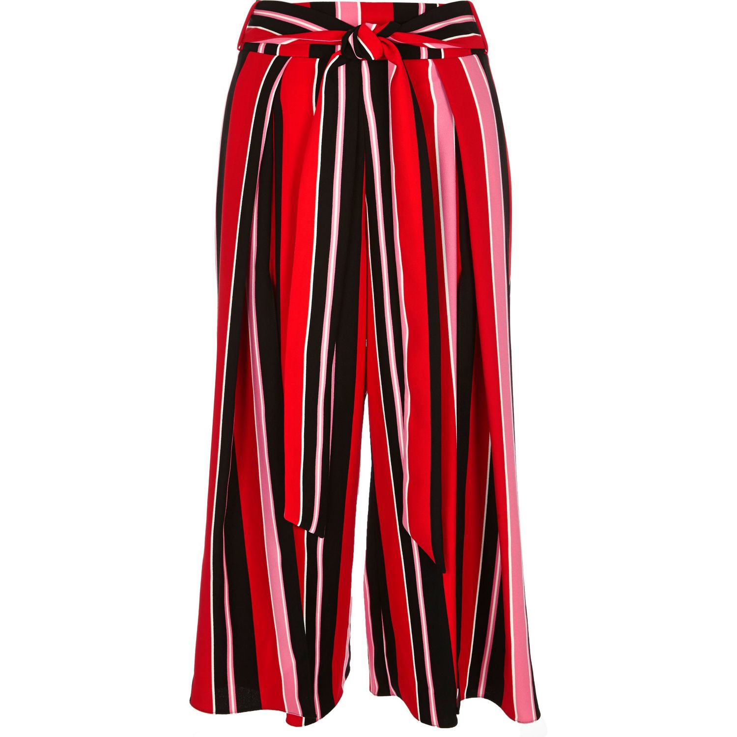 River Island Synthetic Red Stripe Soft Cropped Wide Leg Trousers Lyst