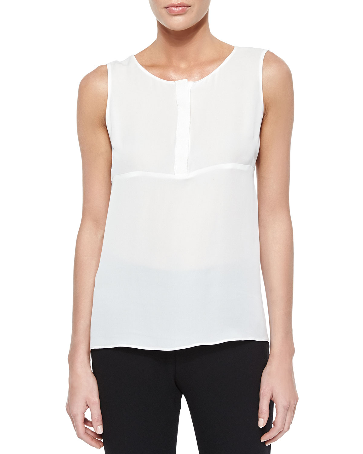 Elie tahari Juliana Sleeveless Placket Top in White | Lyst