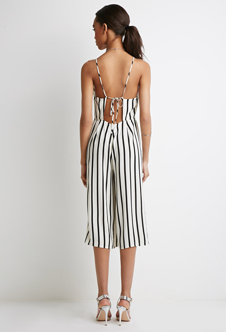 Forever 21 Strappy Back Striped Jumpsuit In Natural Lyst