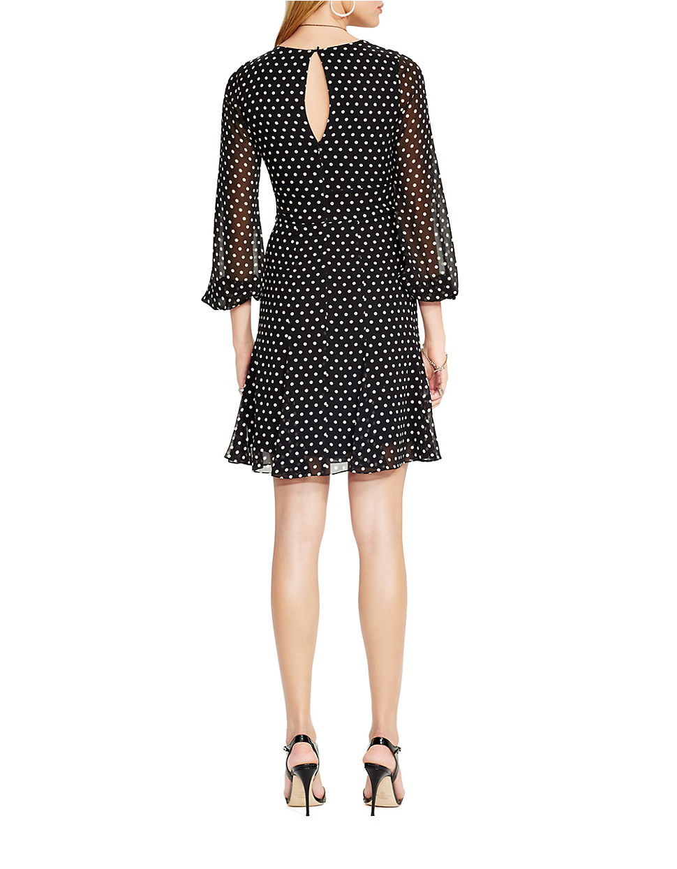 Lyst - Polo Ralph Lauren Polka-dot Silk Dress in Black