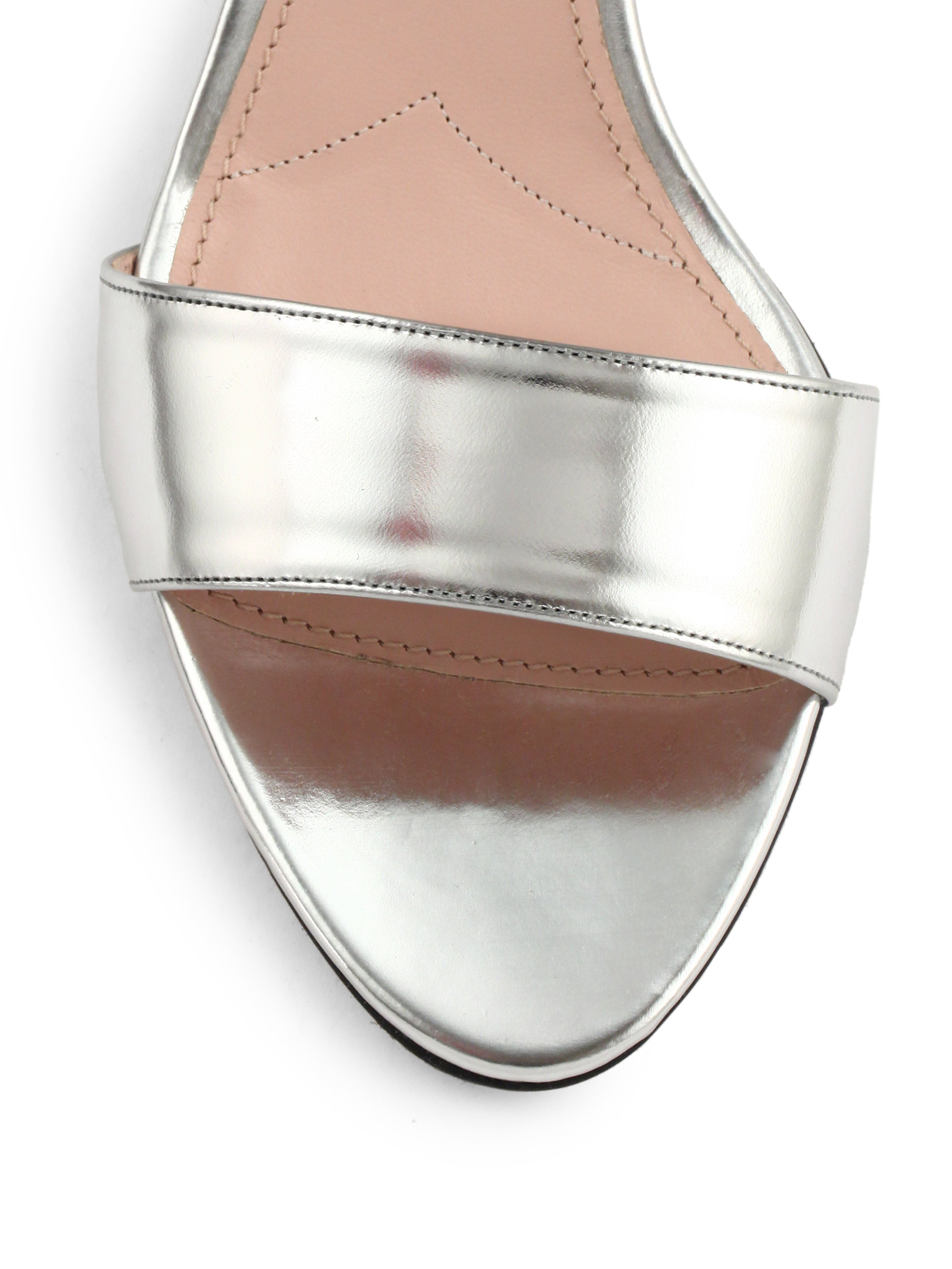 Lyst - Miu Miu Metallic Leather Kitten-Heel Sandals in Metallic