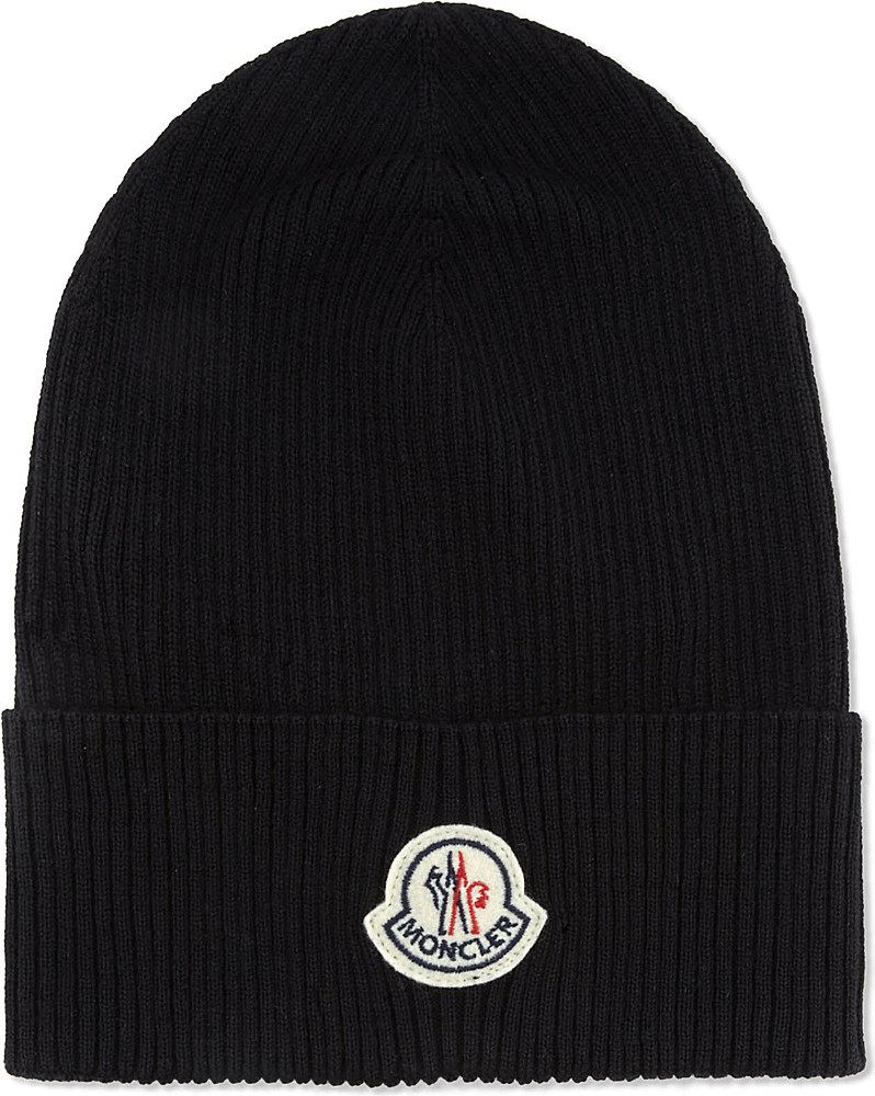 Moncler Logo Beanie Hat in Black for Men | Lyst