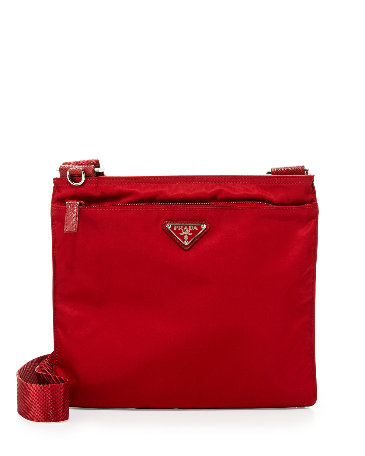 Prada Vela Flat Crossbody Bag in Red | Lyst