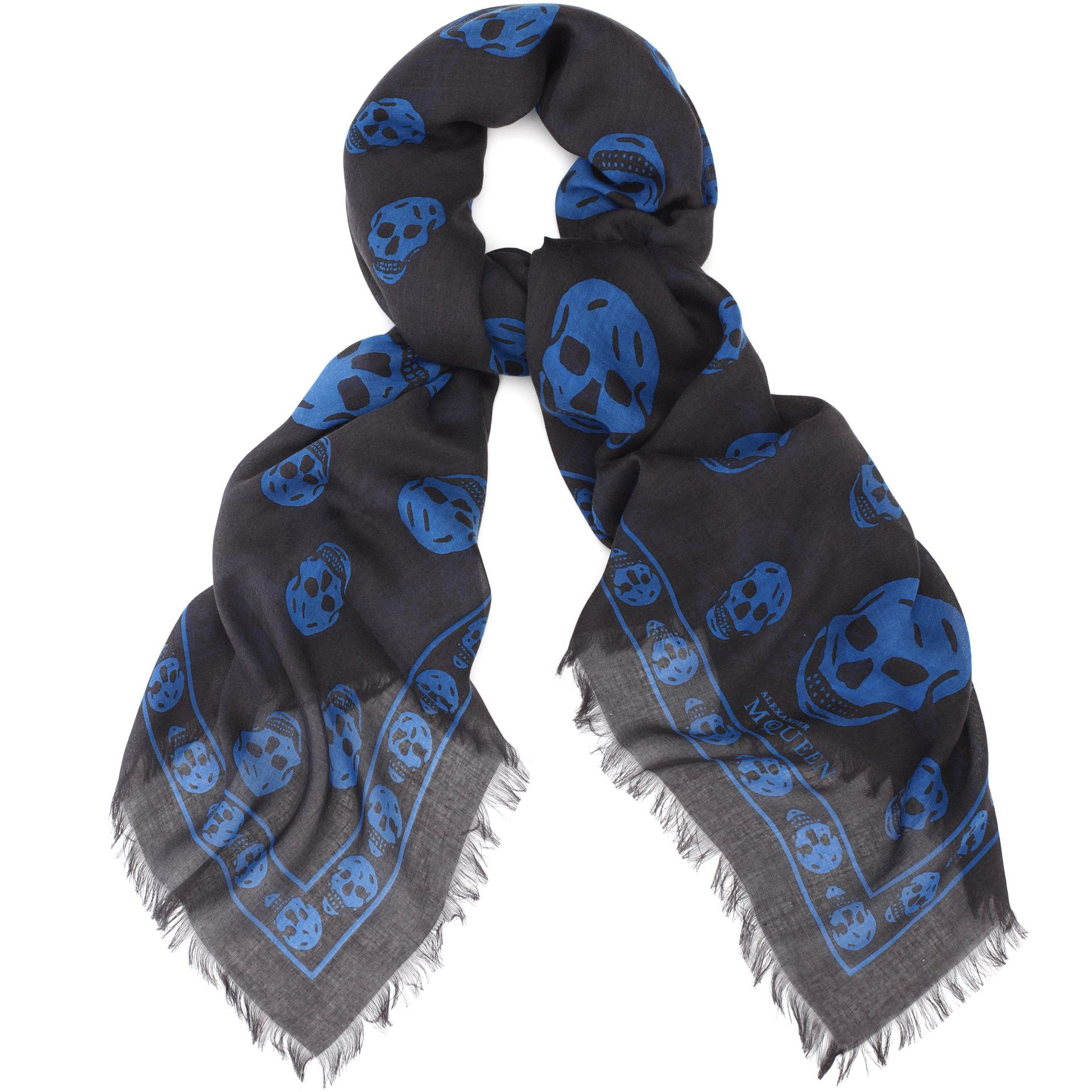 Mcqueen Alexander skull scarf blue photo Mcqueen Alexander skull scarf blue foto