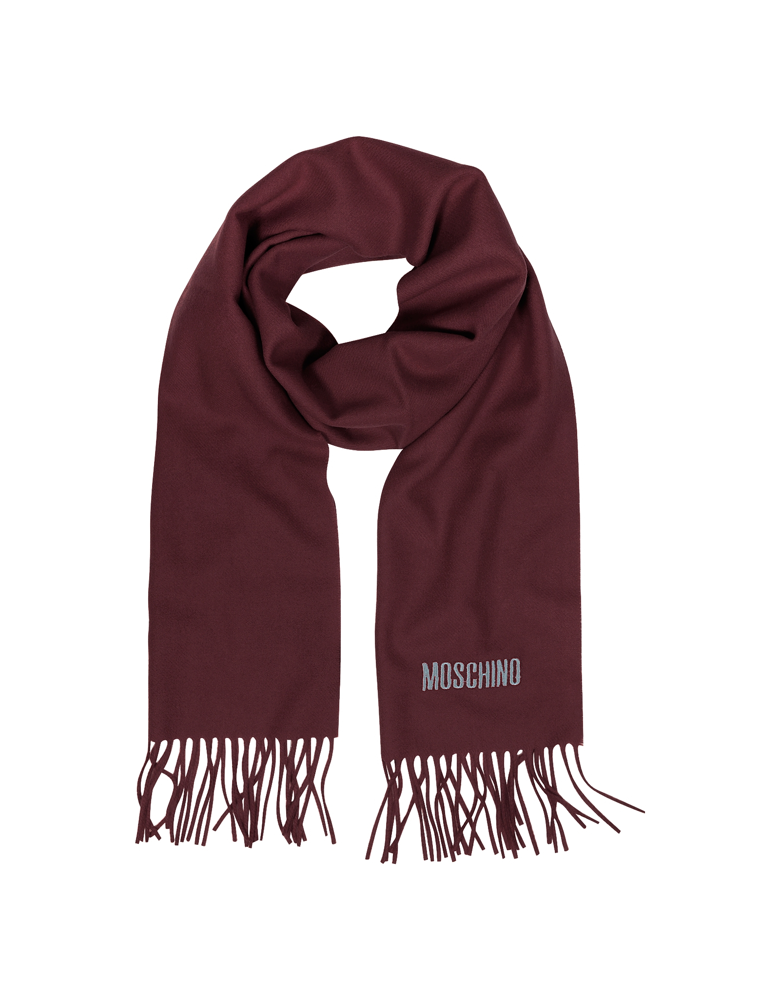 Lyst Moschino Solid Fringed Wool Long Scarf W/gray Logo in Purple for Men