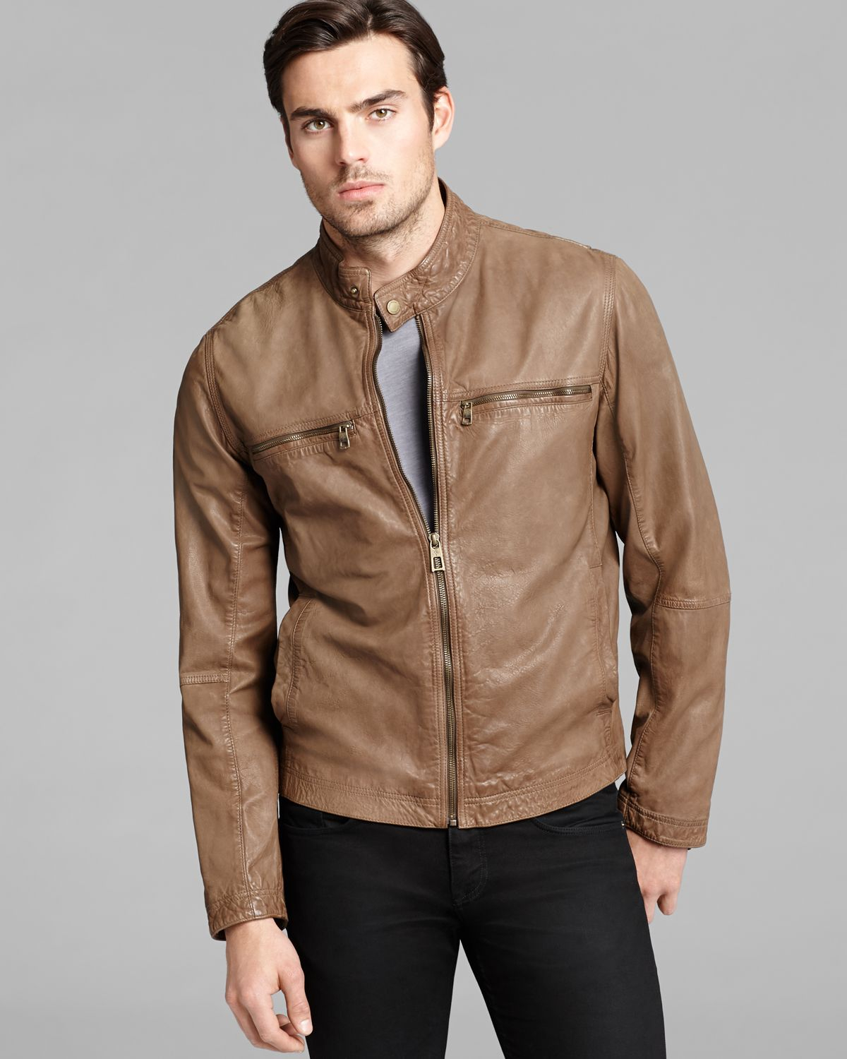 Lyst Cole Haan Vintage Leather Moto Jacket In Brown For Men Gallery