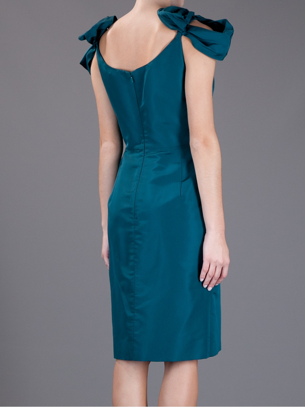 Lyst - Oscar de la renta Silk Dress in Blue