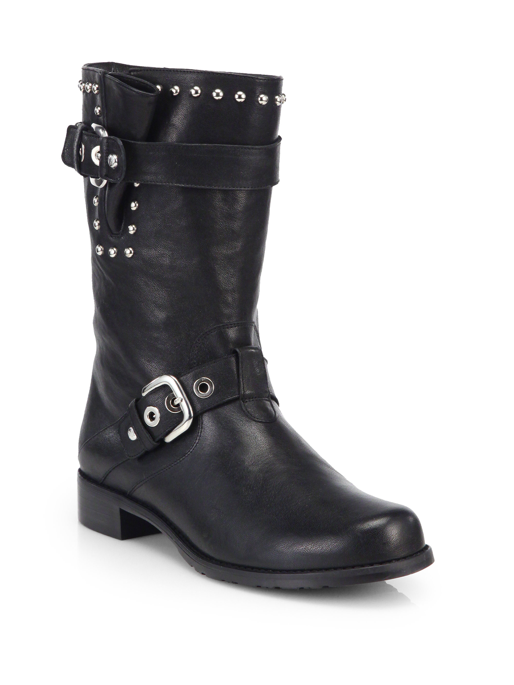 Stuart weitzman Trotter Studded Leather Mid-Calf Boots in Black | Lyst