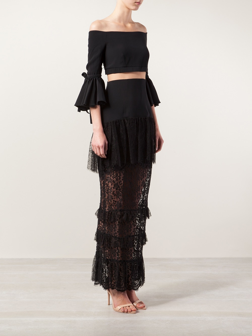 Lyst - Alessandra rich Stretchsilk Crepe and Lace Gown in Black