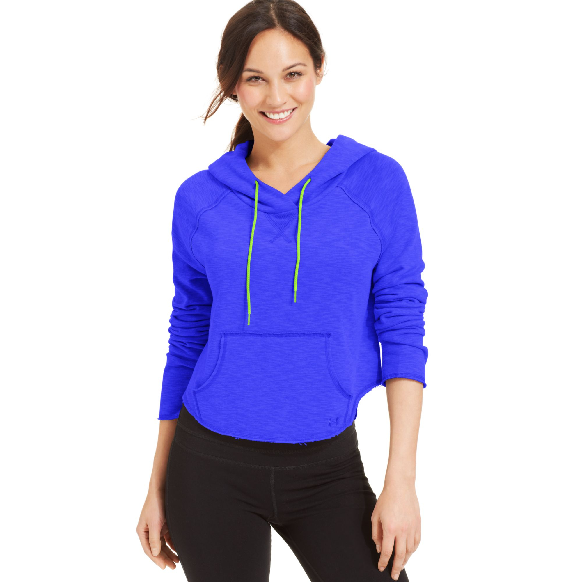 Under armour Rollick Frenchterry Cropped Hoodie in Blue | Lyst