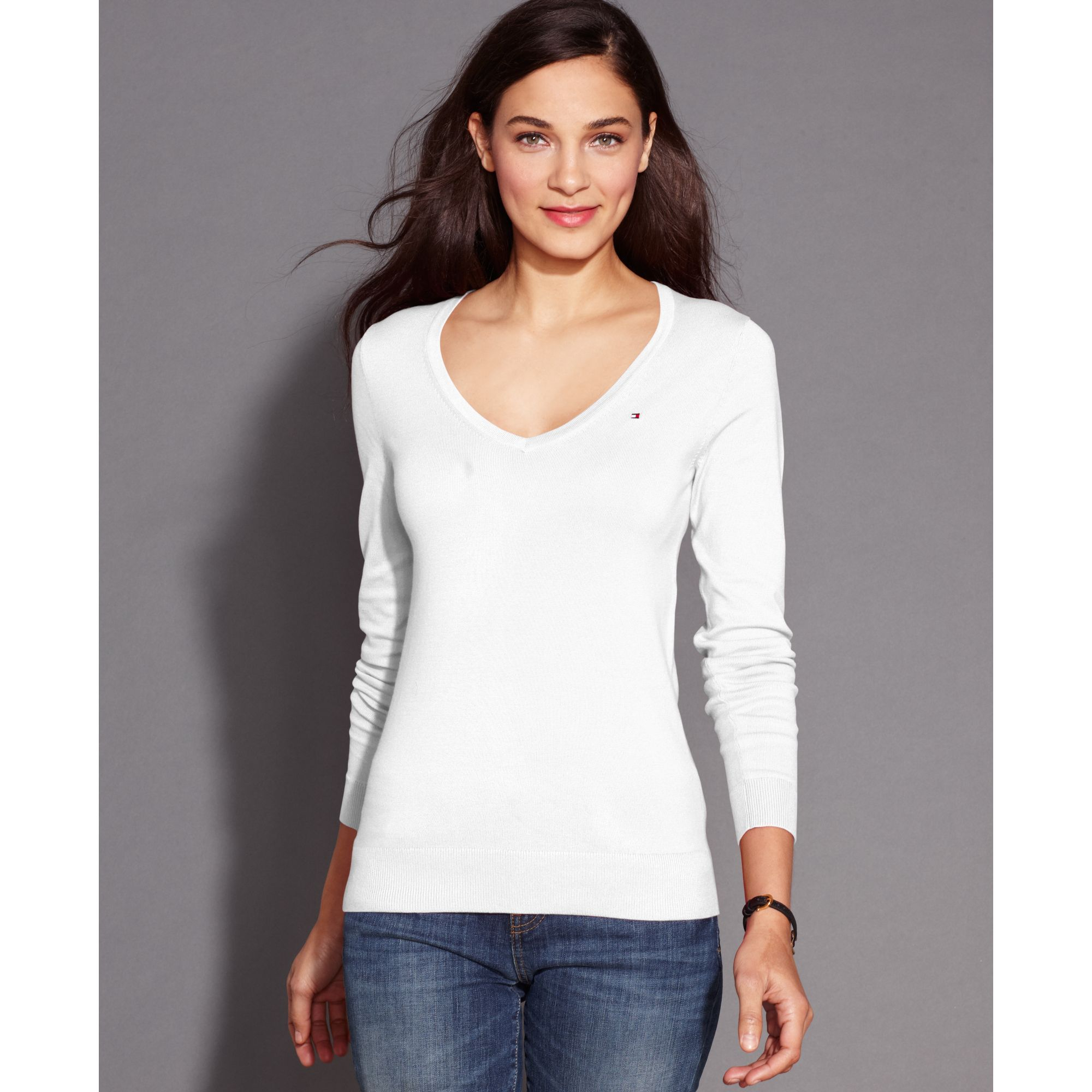 tommy hilfiger white long sleeve shirt womens