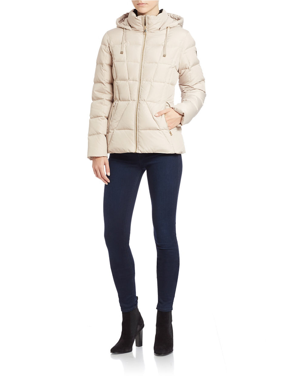 Calvin klein Hooded Puffer Jacket in Beige (Light Beige) | Lyst