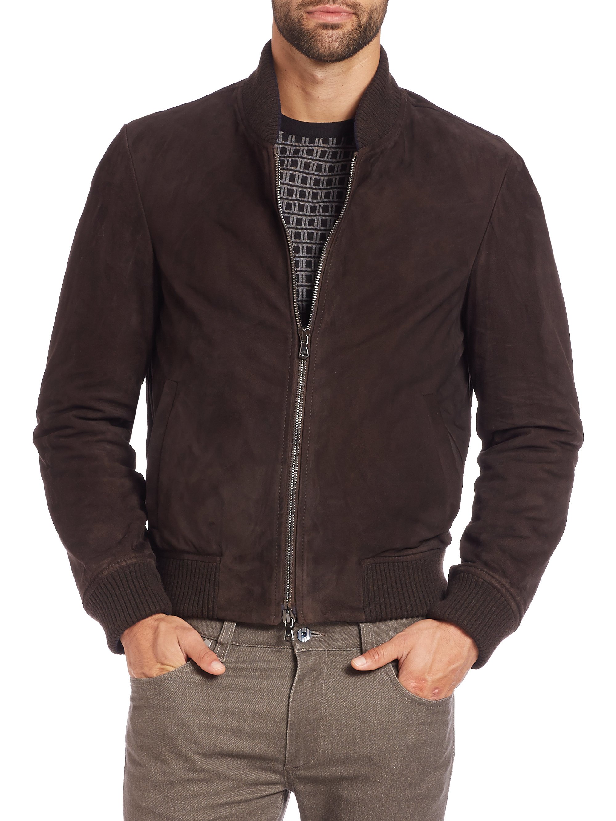 Lyst - Saks Fifth Avenue Suede Bomber Jacket in Brown for Men
