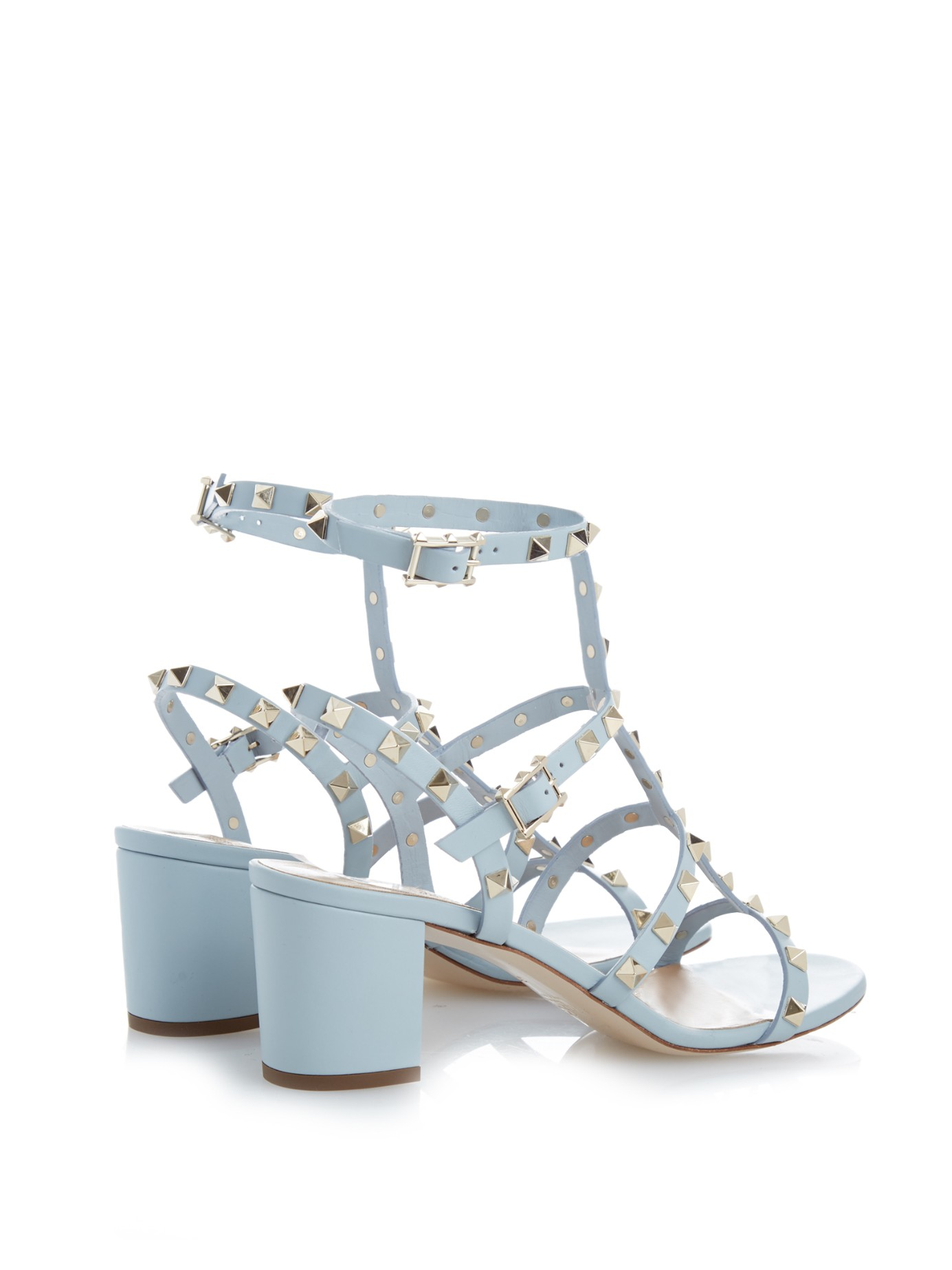 Lyst - Valentino Rockstud Leather Sandals in Blue
