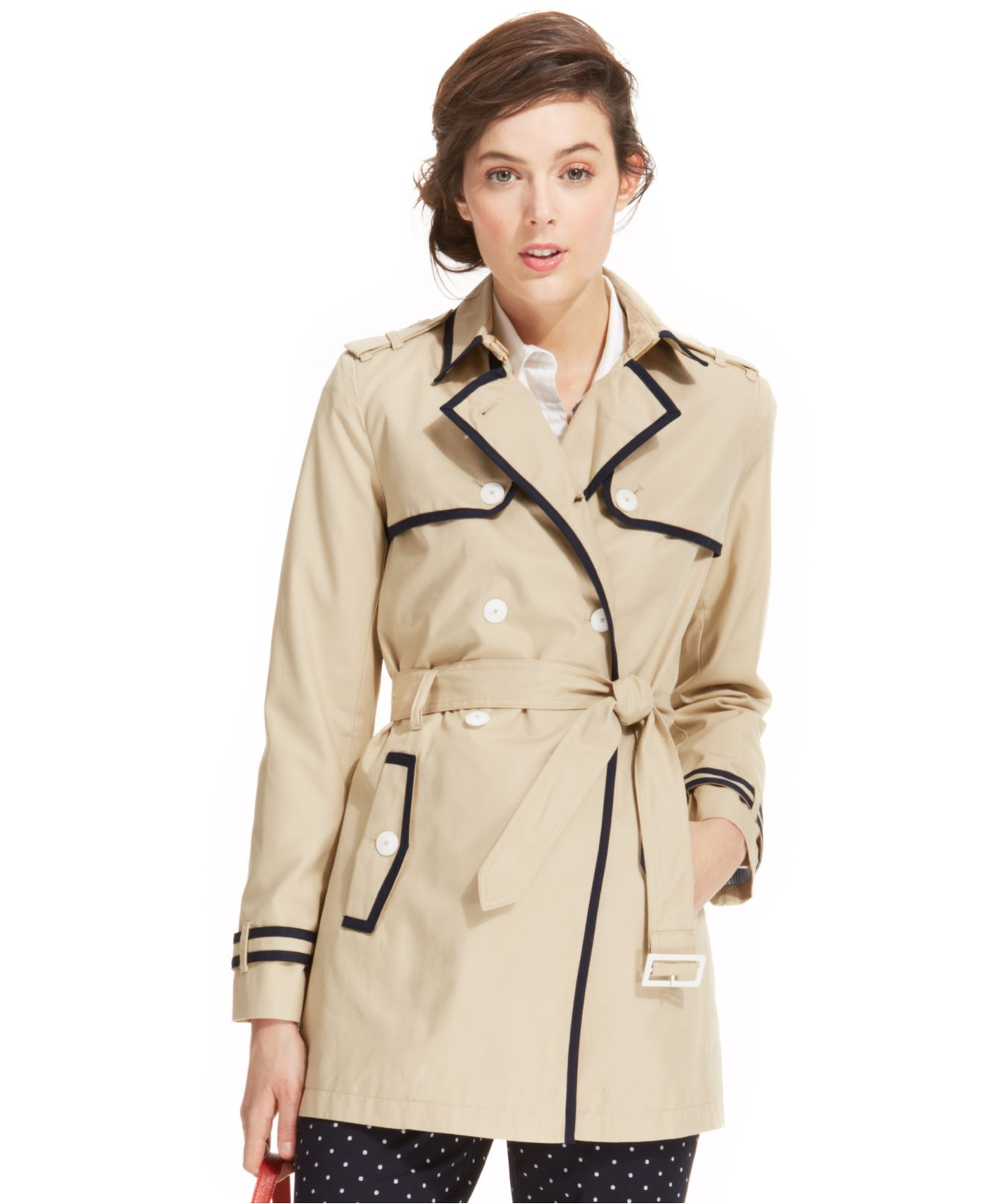 Lyst - Tommy Hilfiger Piped Trench Coat in Natural