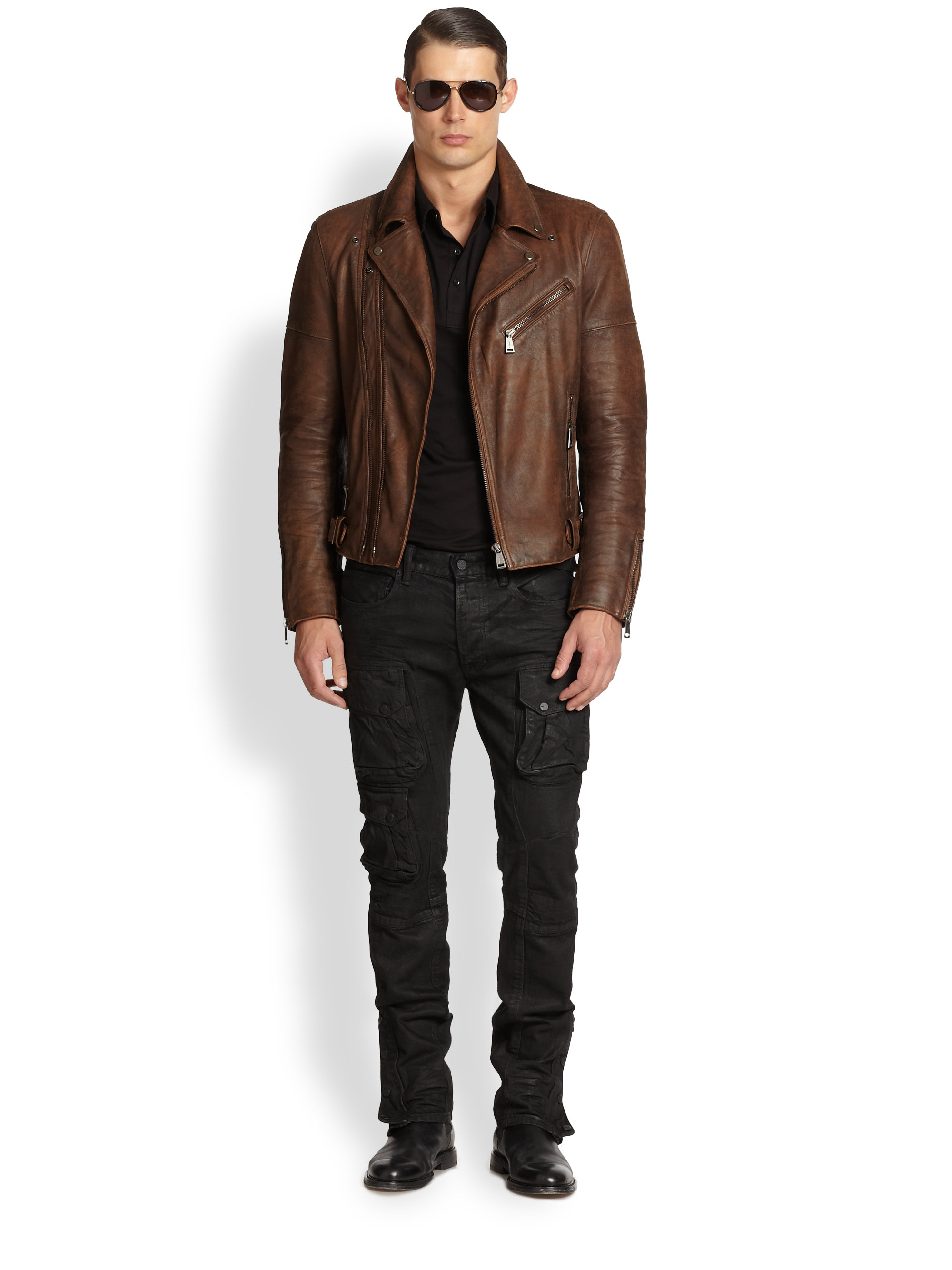Lyst Ralph Lauren Black Label Thunderbolt Leather Biker Jacket In Gallery