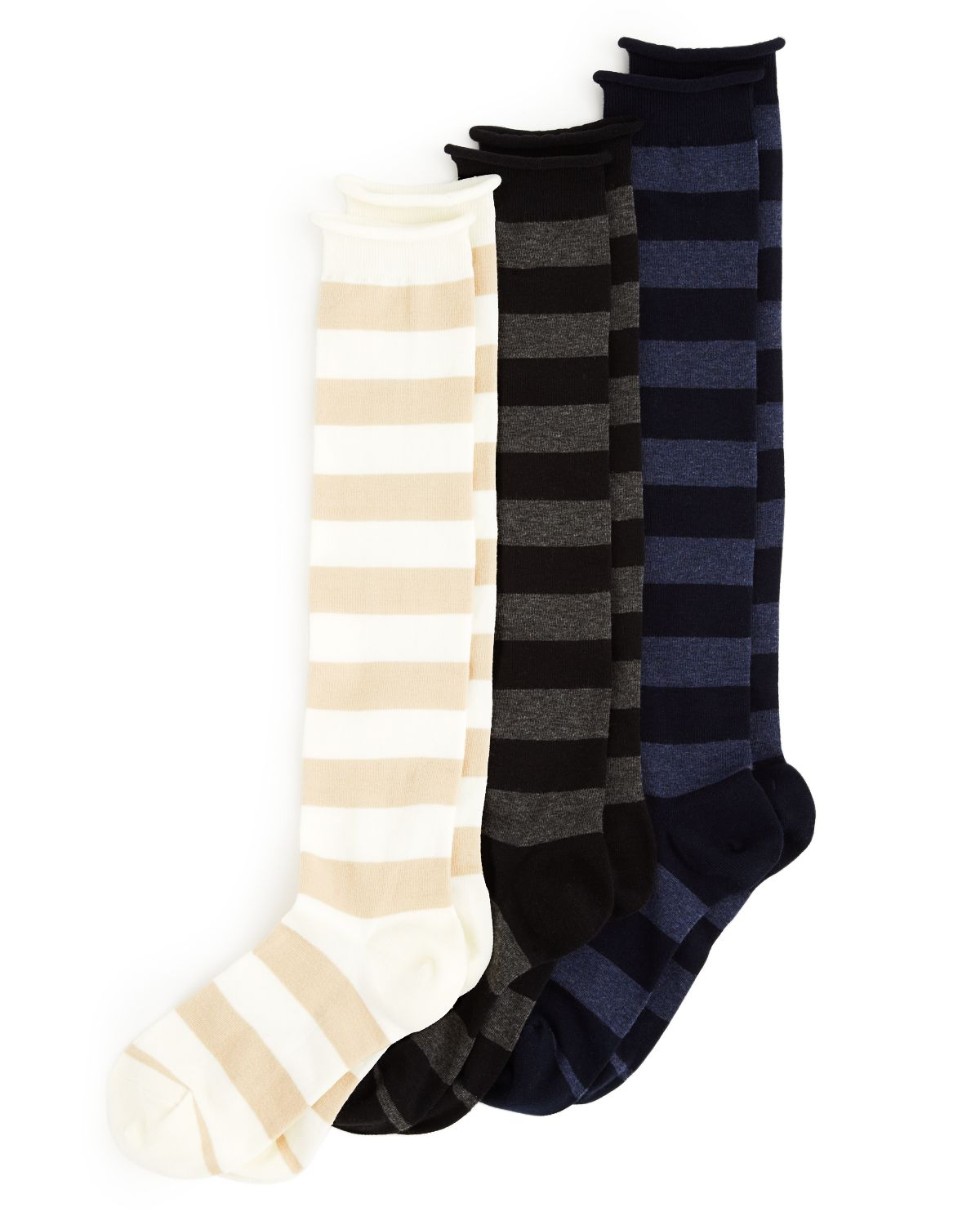 Hue Roll Top Striped Knee Socks in Multicolor (Ivory/Chinos) | Lyst