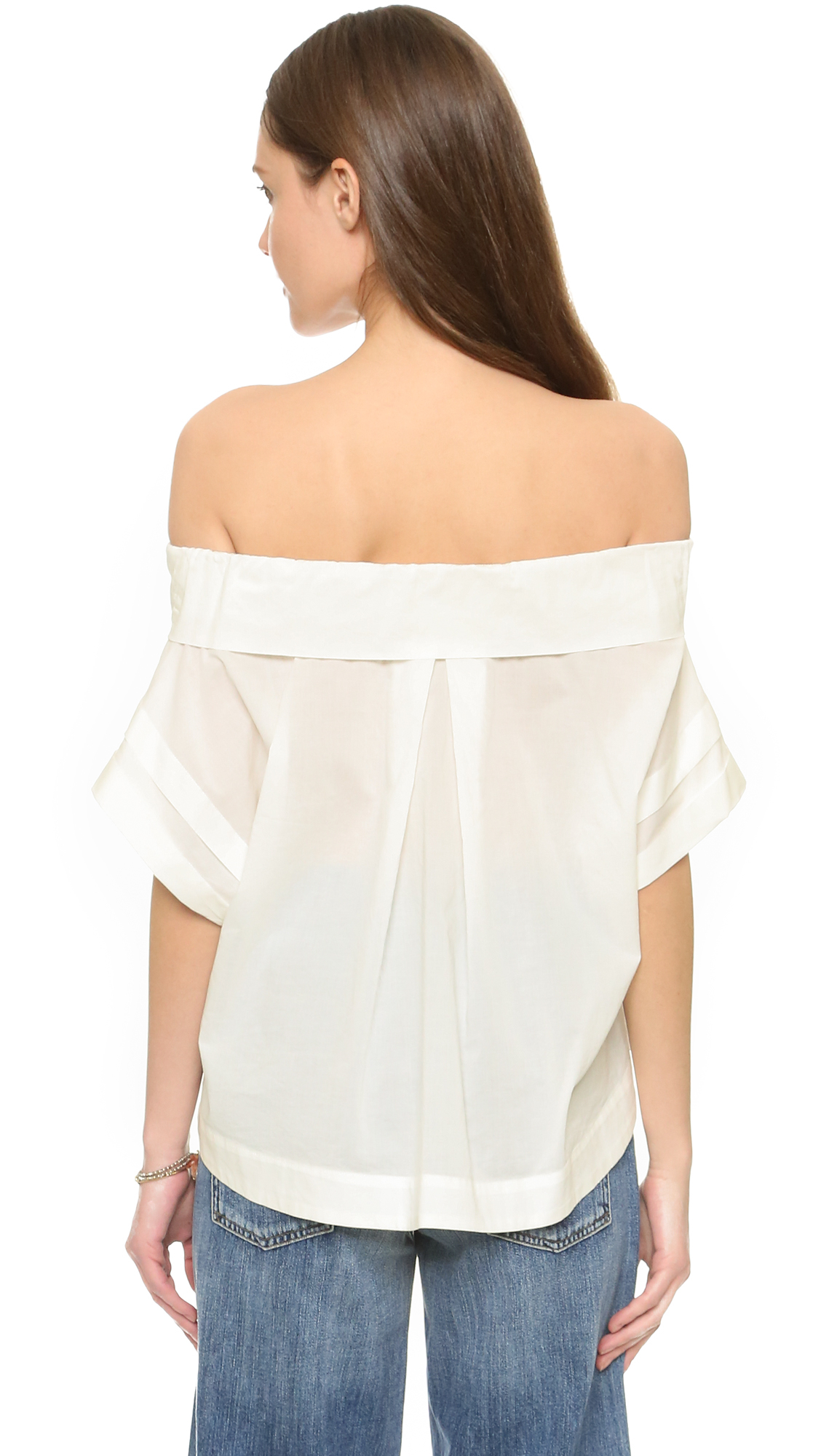 Lyst Sea Off Shoulder Button Down Top in White
