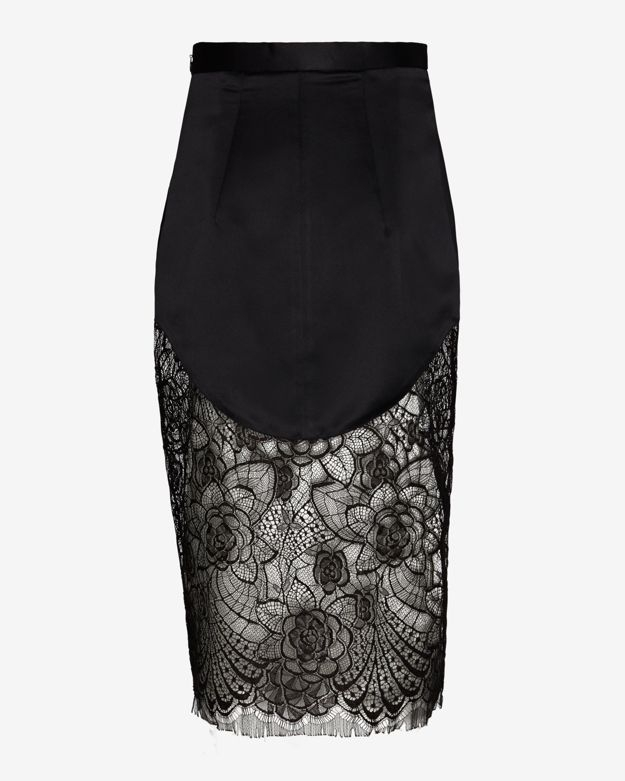 Lover Lotus Lace Hem Pencil Skirt in Black | Lyst