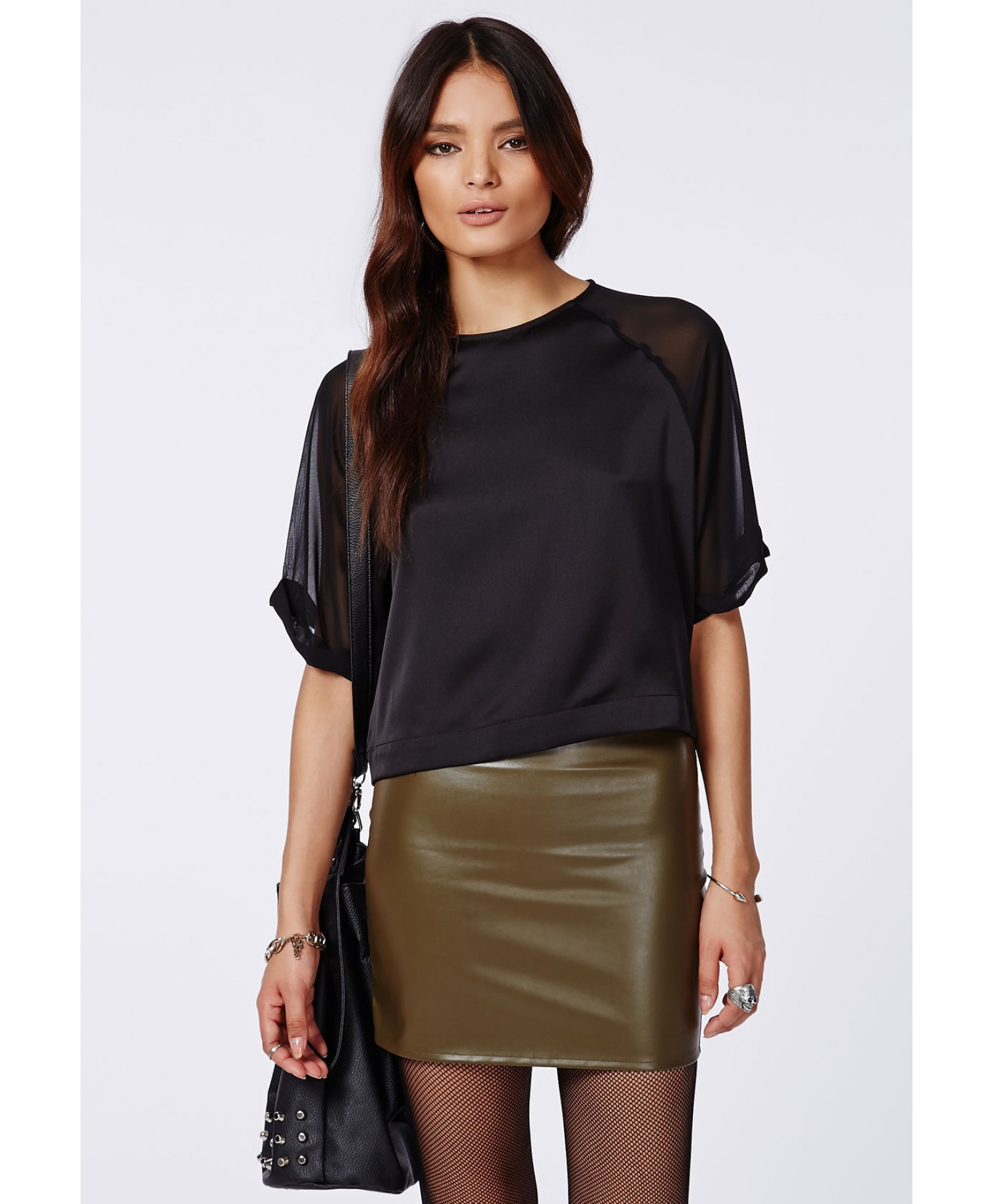 Lyst - Missguided Astrid Silk Feel Shell Top Chiffon Sleeves Black in Black