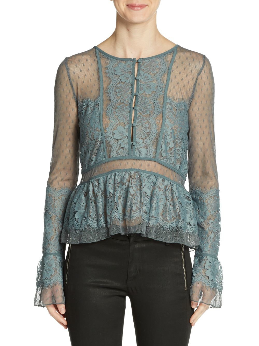 Lyst Free People Swiss Dot & Lace Top in Blue