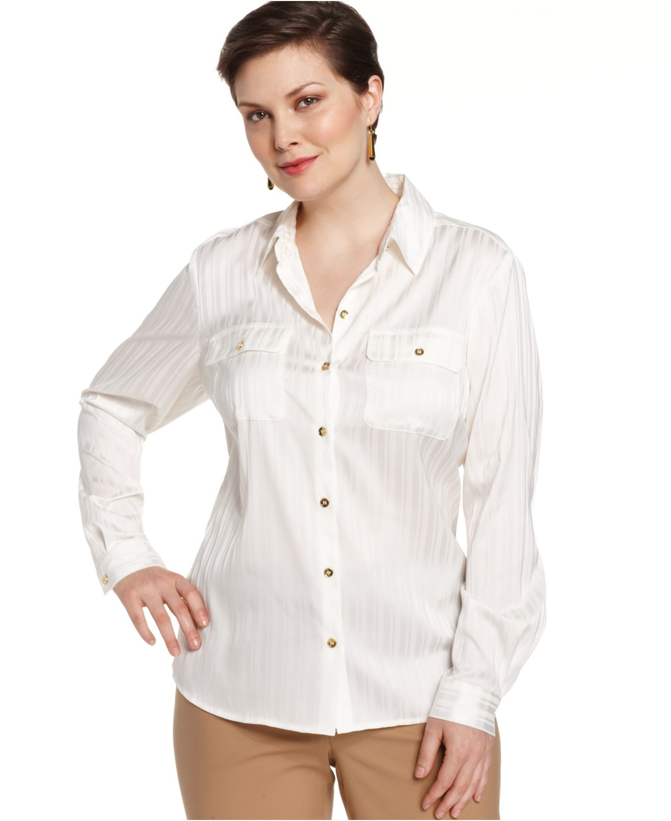 Lyst - Jones New York Collection Plus Size Striped Utility Shirt in White