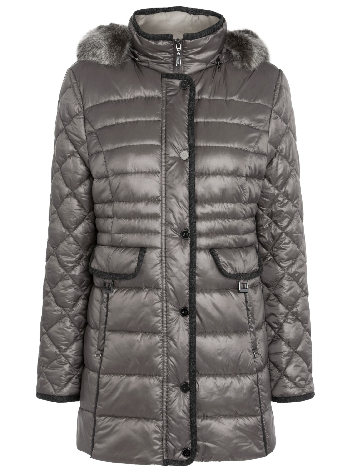 Gerry Weber Faux Fur Hood Quilted Coat in Gray - Lyst