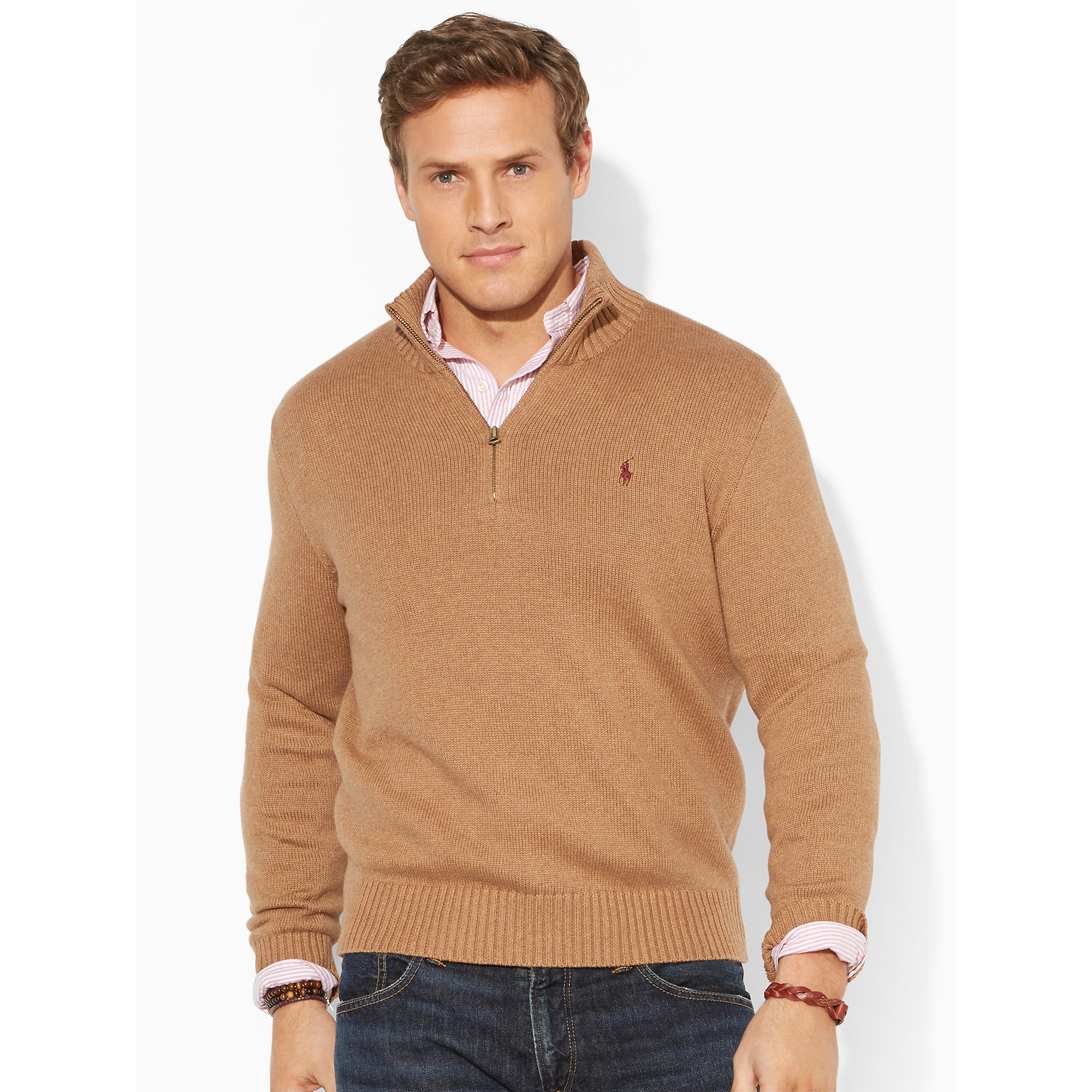 Lyst - Polo Ralph Lauren Cotton Half-Zip Sweater in Brown for Men
