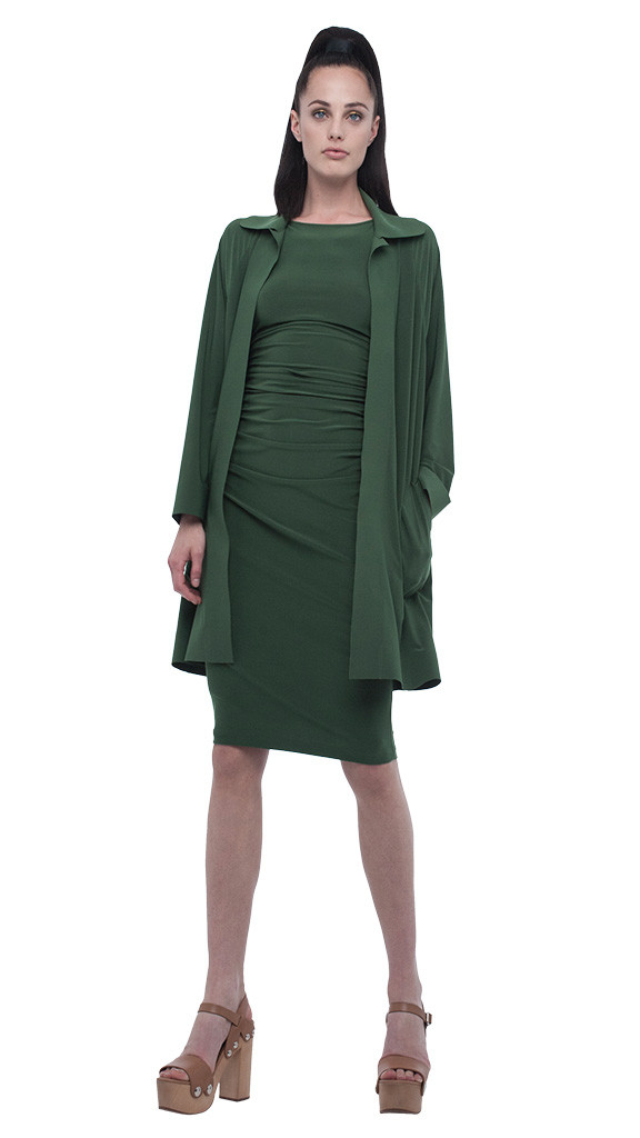 Norma kamali Shirred Waist Dress Below Knee in Green Lyst